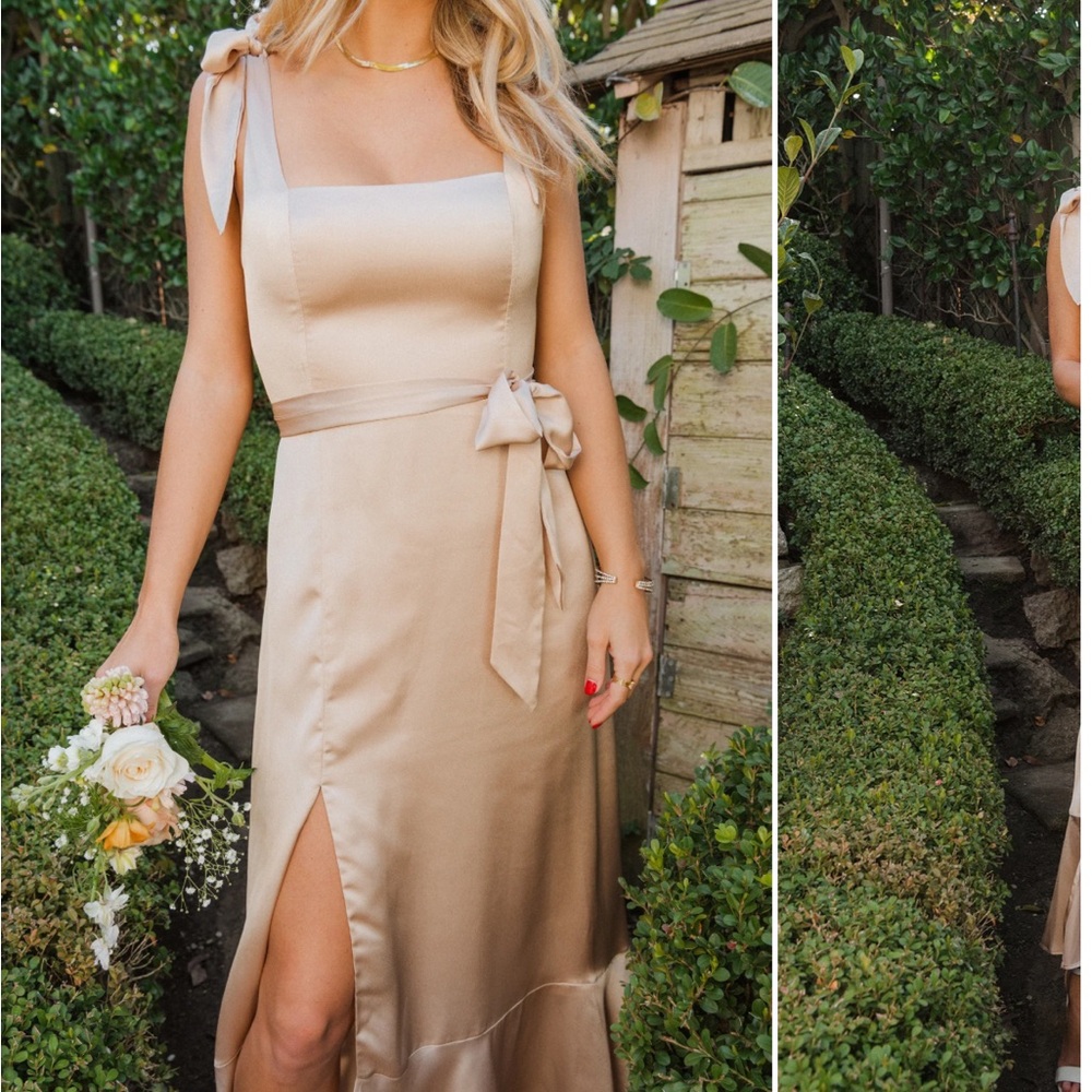 Show Me Your MuMu Champagne Luxe Satin Dress - Claire Midi Dress